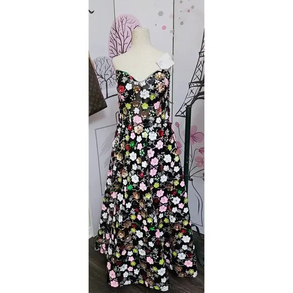 #13 NWT: GARDEN IN BLOOM Couture Lee #3701 Floral Sequin Strapless Gown SZ 14 - Picture 1 of 4